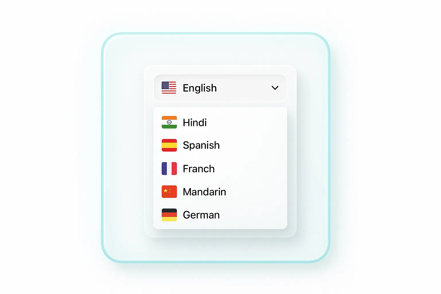 Multilingual viewer interface showing language selector dropdown with flags and language names